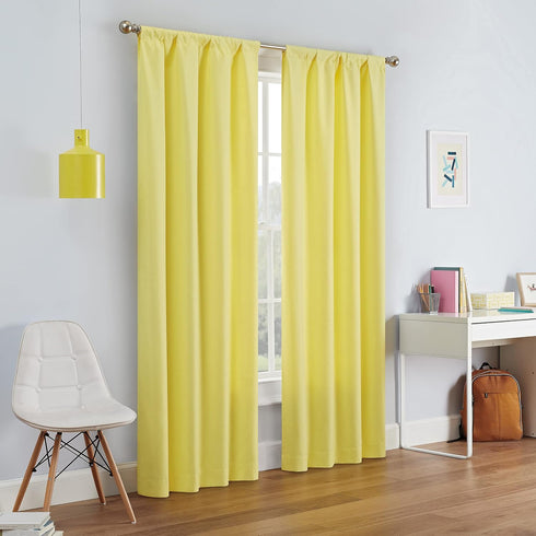 ECLIPSE Kendall Modern Blackout Thermal Rod Pocket Window Curtain - 1 Panel, 42 x 54, Lemon