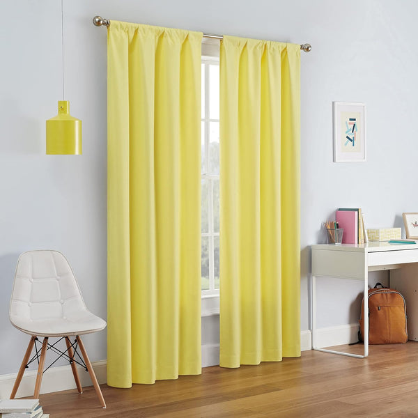 ECLIPSE Kendall Modern Blackout Thermal Rod Pocket Window Curtain - 1 Panel, 42 x 54, Lemon