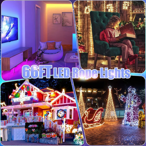 66FT 200 8 Vigdur Solar Rope Lights Outdoor - LEDs Cool White Rope Lights Outdoor Waterproof with Remote & Timer