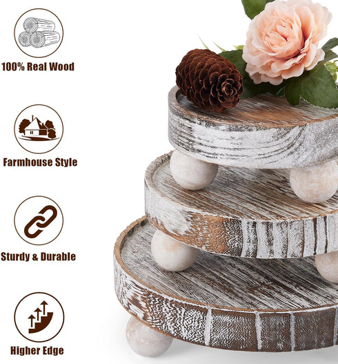 VIVIRBIEN 3PCS Wood Risers for Decor Mini Wooden Stool Display Stand with Removable Feet Farmhouse Rustic Decor Risers