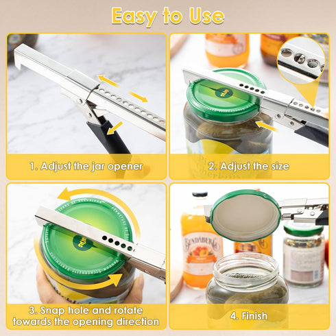 Dreyoo 2 Pack Adjustable Jar Can Opener, Stainless Steel Multifunctional Jar Lid Opener for Weak Hands and Seniors