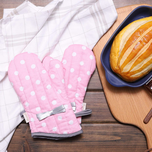 Set 2 NEOVIVA Kitchen Oven Mitts for Kids, Heat Resistant Cotton Oven Gloves of for Cooking Baking, Kitchen Gloves