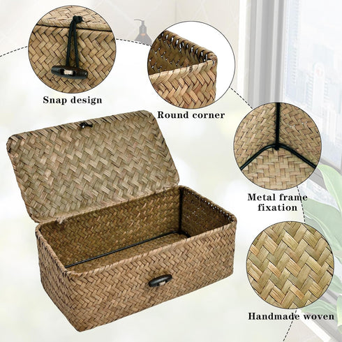 Dryer Sheet Holder, Woven Seagrass Container with Lid for Laundry Room Organization, Natural Color