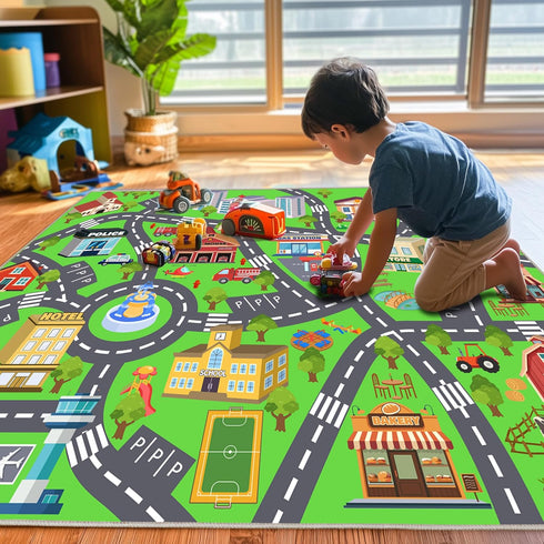 4x5 Kids Room Rug - Soft & Non-Slip Ft Town Car Rugs City Map Play Mat, Childrens Road Carpet Washable Playmat