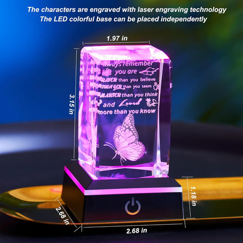 3D Crystal Butterfly Inspirational Gift with Color Changing LED Base, Inspiring Plaque, Birthday and Graduation Gifts
