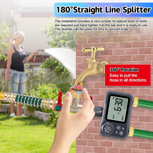 3/4 Splitter2 180 Boltigen GHT Garden Hose Way Heavy Duty Water Hose Splitter, Brass Nickel Plated Outdoor Faucet