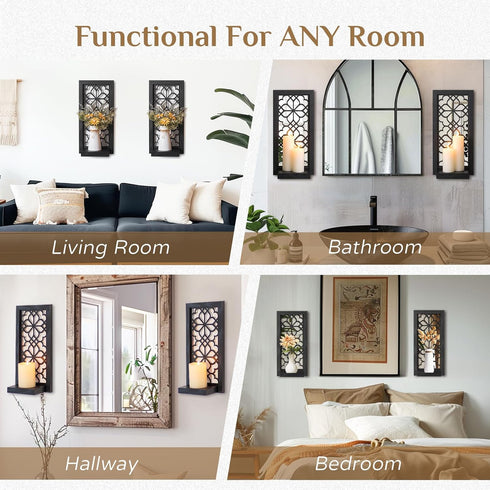 Black Candle Sconces Wall Decor - Gothic Wood Candle Shelves Decor for Plant Display - Halloween Wall Candle Holder