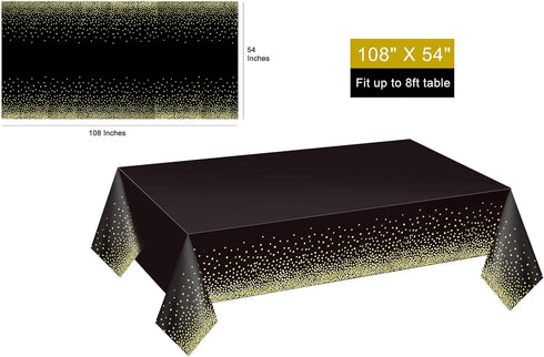 Gexolenu 4 Pack Black and Gold Plastic Tablecloths, 54" x 108" for Rectangle Tables, Party Covers for Graduation