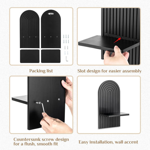 Set 2 Black Boho Candle Sconces Decor: of Wood Mid-Century Wall Candle Holder for Hallway Fireplace Bedroom - Arch Wall