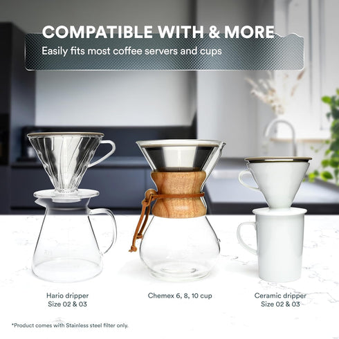 OVALWARE Paperless Stainless Steel Pour Over Coffee Filter - Reusable Coffee Cone Dripper for Chemex, Hario, and More