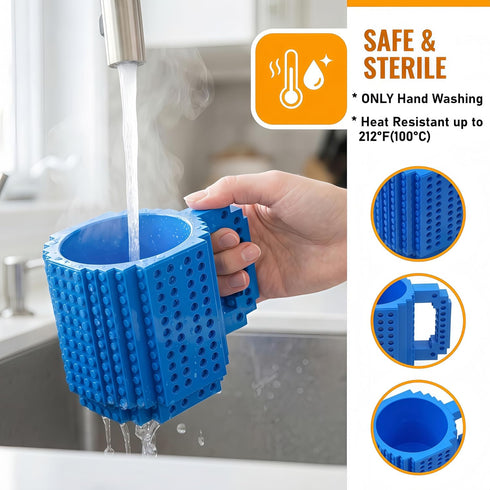 Lumsburry Build-on Brick Coffee Mug, Funny DIY Novelty Cup with Building Blocks Creative for Kids Men Women Xmas