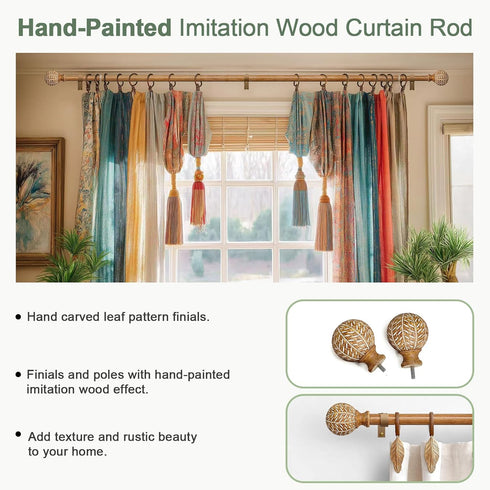 QDWIS 48 84 Inch,1'' Set,36-88'',Color:Natural Wood Curtain Rods for Windows to Diameter Drapery Rods with Imitation