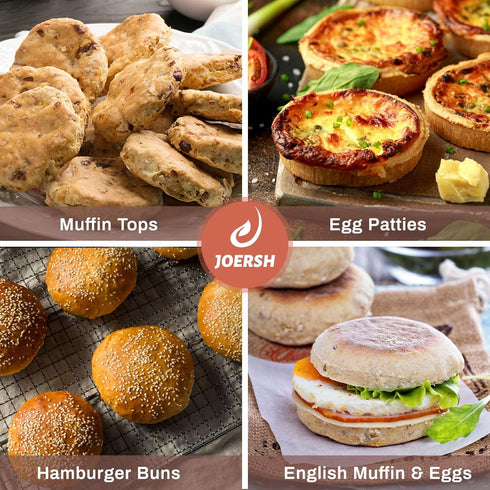 JOERSH Silicone Egg Mold, Jumbo Size Muffin Top Pan, Non-Stick Round Molds for Breakfast Sandwiches