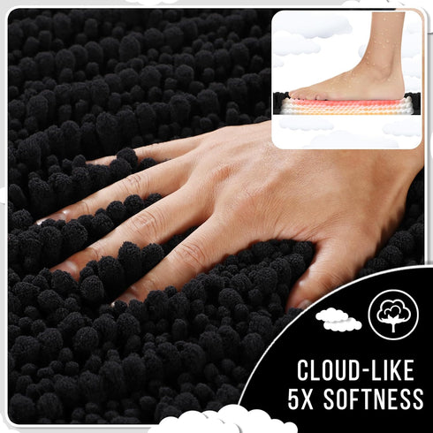 Yimobra Non Slip Washable Bathroom Rugs 32x20 Inch - Ultra Soft Chenille Bath Mat, Quick Dry, Black