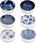 Ceramic Dipping Bowls Set of 6, 3 Inch Pinch Bowls for Sushi, Snack, Soy, BBQ, 2.5 Oz Blue and White