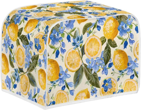 Lemon Floral Print Toaster Cover 2 Slice Wide Slot Kitchen Appliance Small Oven Bakeware Protector, Washable Bread Maker Cover Dust and Fingerprint Protection, Yellow