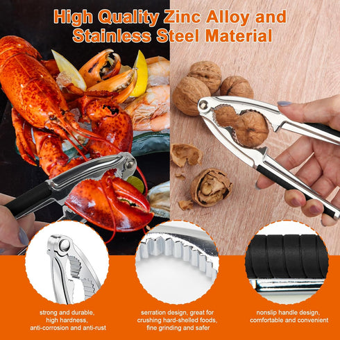 8Pcs Nut Crackers, Multi-Purpose Stainless Steel Seafood Pecan Cracker, Non-slip Handle Walnut Cracking Tools (Black)