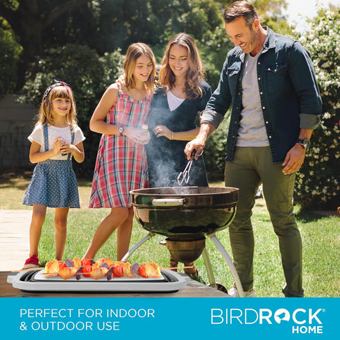 BIRDROCK HOME Collapsible Large BBQ Prep Tub with Cutting Board, Multi-Function Grill Caddy with Colander & Lid - Black