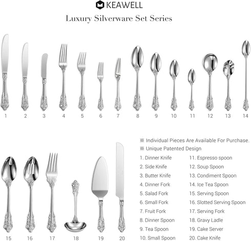 KEAWELL Luxury Dinner Spoon Set of 4, 18/10 Stainless Steel Mirror Polished Tablespoons, 7.8 Inches, Silver