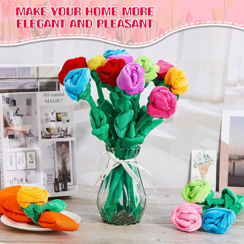 24 12.5 Inch Deekin Pcs Plush Rose Flowers Colorful Stuffed Flower Plush Bouquet Bendable Stems Plant Soft Roses