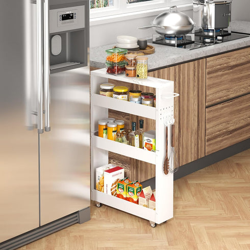 Slim 4-Tier Kitchen Rolling Cart, Narrow Storage Cabinet with Handle & Wheels, Metal Shelf Unit for Small Spaces (5 in
