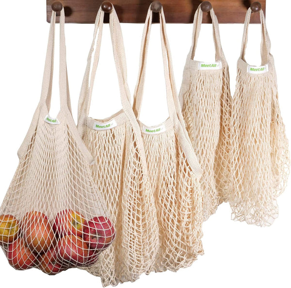 meetall Mesh Grocery Bags, Reusable Tote Bags with Sturdy Handle, Washable, Eco Friendly,