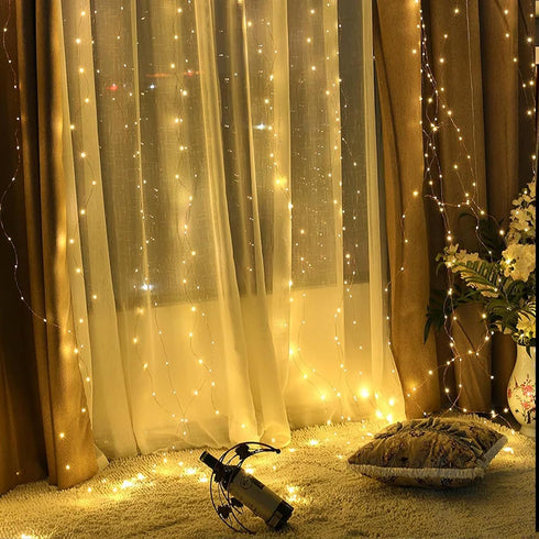 8FT 210 Decor(8 7ft) Vigdur Led Curtain String Lights, Window Fairy Lights for Bedroom with Warm LEDs, Hanging Twinkle