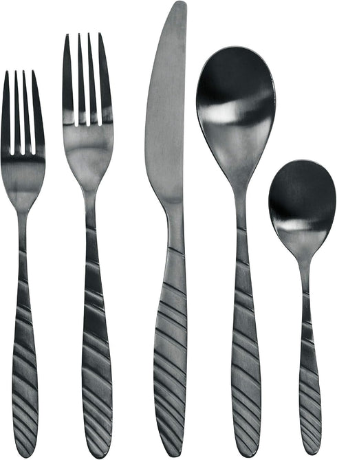 MegaChef La Vague 20 Piece Flatware Utensil Set, Stainless Steel Silverware Metal Service for 4 in Matte Black