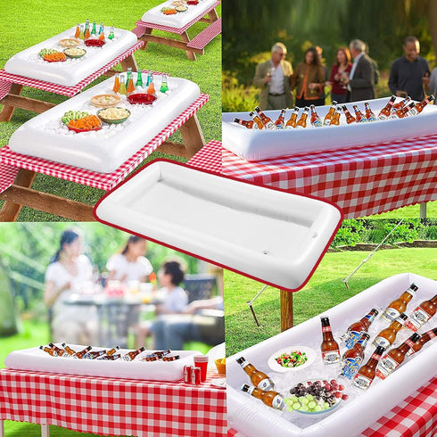 Pack of 2 Inflatable Cooler Serving Bar, Salad Ice Tray for Food Drinks, BBQ Picnic Pool Party Supplies