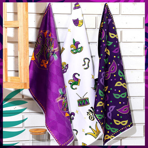 6 FuWeave Pcs Mardi Gras Kitchen Towels Carnival Mask Farmhouse Hand Dish Towels De Lis Iris Drying Tea Cloth