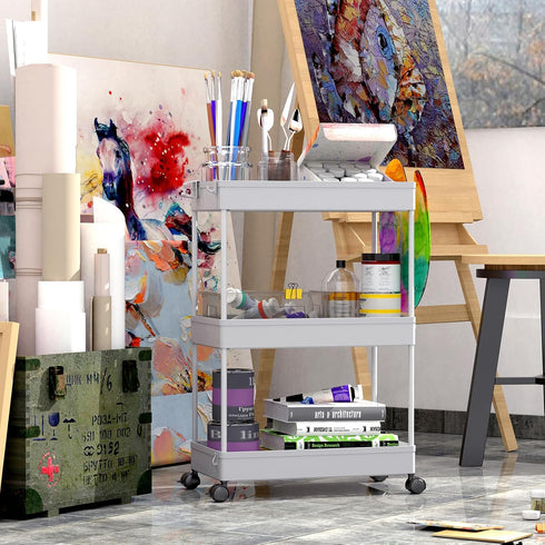SPACEKEEPER Rolling Storage Cart, 3 Tier Bathroom Organizer with Wheels, Mobile Shelving Unit for Office Home