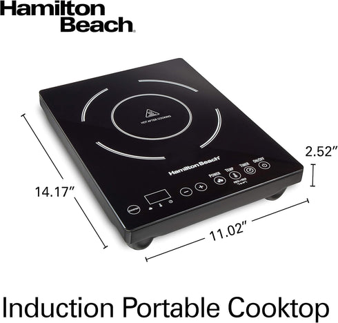 Hamilton Beach Portable Single Induction Cooktop, Countertop Burner, 1800 Watts, 10 Temperature Settings, Black