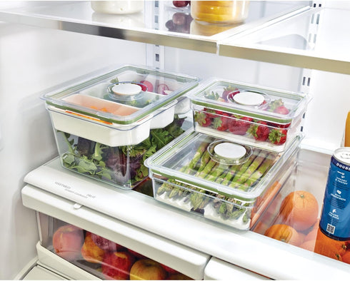 IDESIGN Large Tall Clear Produce Storage Bin with 3 Movable Dividers, The Fresh Collection – 7.85” L x 10.5” W