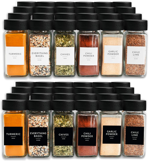 24 4 Oz 374 SAVVY & SORTED Glass Spice Jars with Label PK - Spice Containers with Minimalist Preprinted Labels