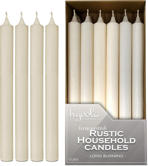 Hyoola 10 Inch Dinner Candles, 12 Pack, Wool White Tall Unscented Rustic Long Burning Candle Sticks