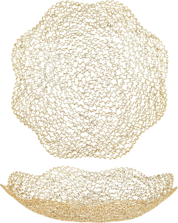 Decorative Gold Vegetable Fruit Bowl Basket for Home Decor and Centerpieces, Normal Size for Kitchen Counter, Dining