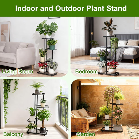 Phyluckny 4 Tier-5 Plant Stand Indoor Outdoor, Corner Metal Plant Stands, Heavy Duty Tall Planter Shelf for Multiple