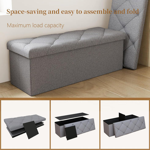 ZEUKMXOO Bench,30 Inches 660LBS Gray30Wx15Dx15H Folding Ottoman with Storage Bench,Storage Ottoman Ottoman Foot