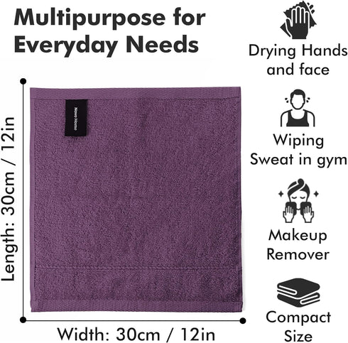 Novo Home Pack 12 100% (12x12 inch) Face Towels of Cotton Wash Cloths Soft, Quick Dry & Highly Absorbent Hand Towels