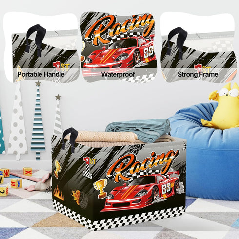 3D 40 30 30 cm Clastyle Sport Racing Car Boy Room Basket Racing Flag Monster Truck Toy Book Shelf Basket Large