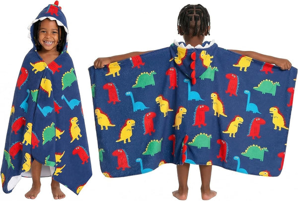 OLAOLA Colorful Dinosaur Hooded Towel for Kids 3-12 Years, 28" x 53"