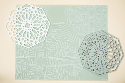 Mintrico Silicone Trivet Mat Pad for Hot Dishes, Set of Two (White & Grey Octagon)