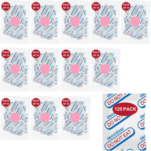 120 Packs 300CC Food Grade Oxygen Absorbers (10 Packs in Individual Vacuum Bag, 12x Packs of 10) for Food Storage, with