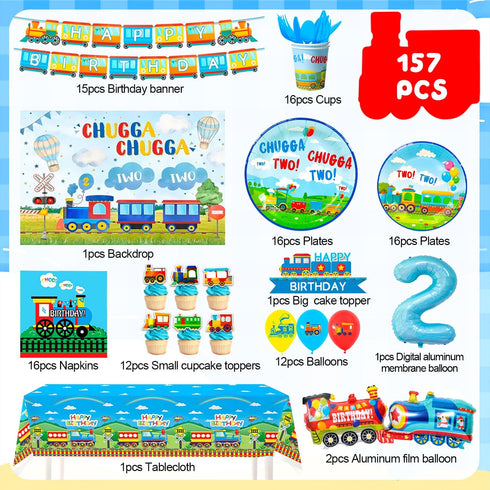 Generic 16 Set Chugga Chugga Two Two Party Decorations, Guests Train Party Tableware Decorations Including