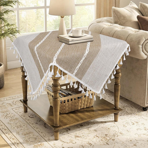 Boho Small Tablecltoh Square 24 x 24 inch, Spring Summer Cotton Linen