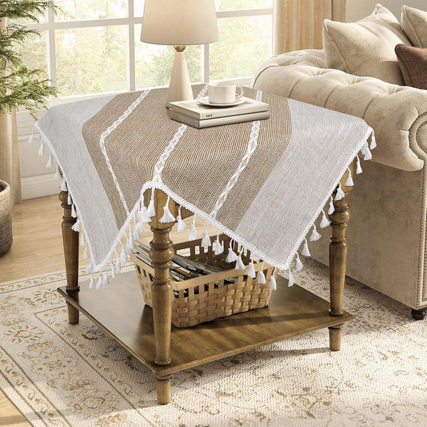 Boho Small Tablecltoh Square 24 x 24 inch, Spring Summer Cotton Linen