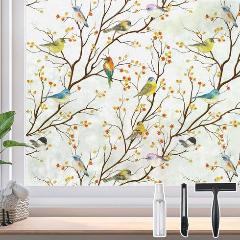 DKTIE Window Privacy Cling Film with Installation Tools - Non-Adhesive Frosted Bird Coverings for Bathroom