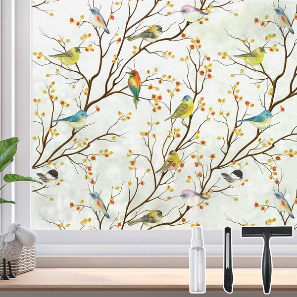 DKTIE Window Privacy Cling Film with Installation Tools - Non-Adhesive Frosted Bird Coverings for Bathroom
