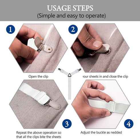 TGOOD Bed Sheet Holder Straps, Adjustable Mattress Cover Clips, Elastic Grippers for Bedding, 4 Fasteners