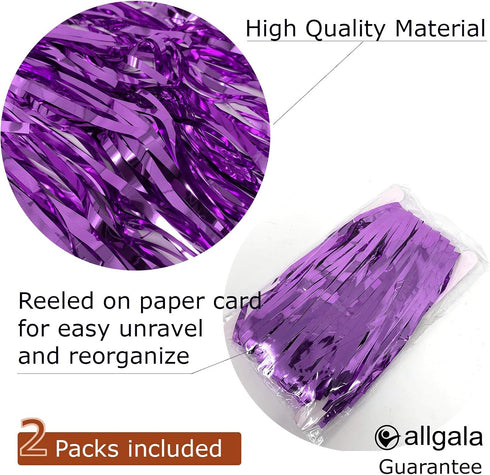 Allgala 2-Pack Purple Tinsel Table Skirt, 29x108 Inch Metallic Foil Fringe for Party Event, Parade Float